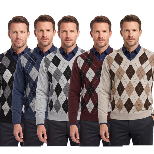 Mens neck jumper argyle - v,