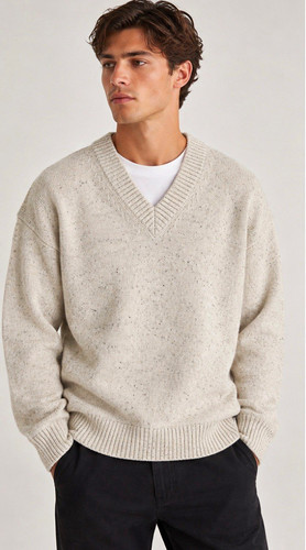 Men beige wool knit neck - men’s, v-neck